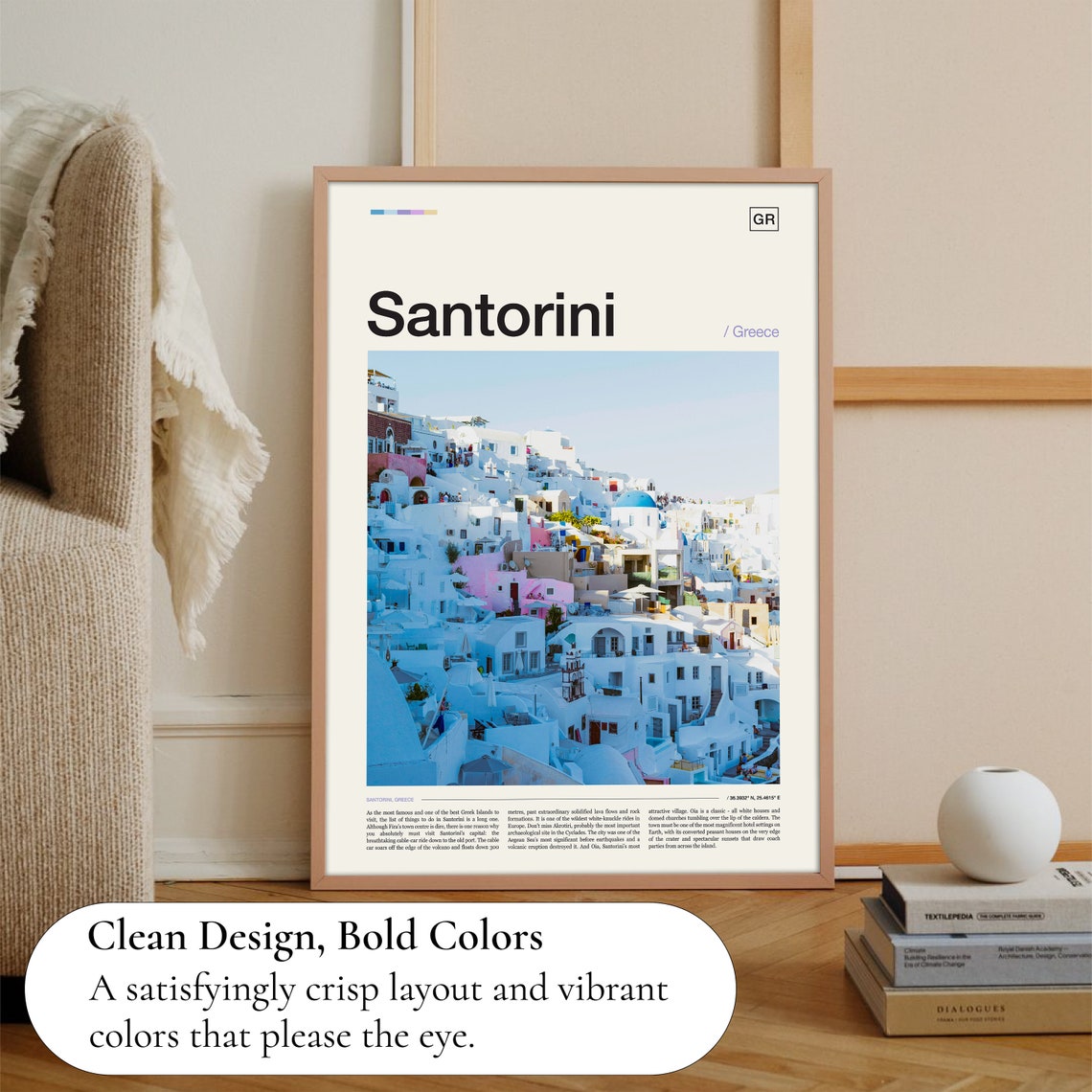 Santorini Greece Whitewashed Cliff Town Blue Domes Photo Travel Poster - Image 3