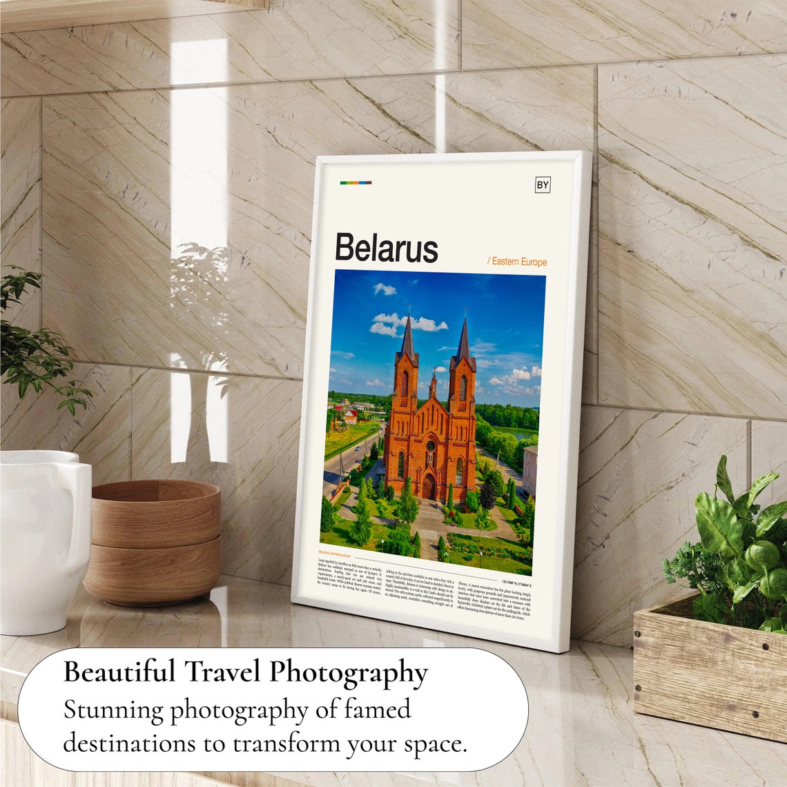 Belarus Red Brick Twin Spired Church Eastern Europe Travel Poster - Image 4