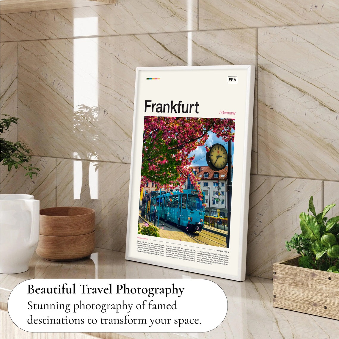 Frankfurt Germany Cherry Blossom Tram Street Scene Travel Poster - Image 4