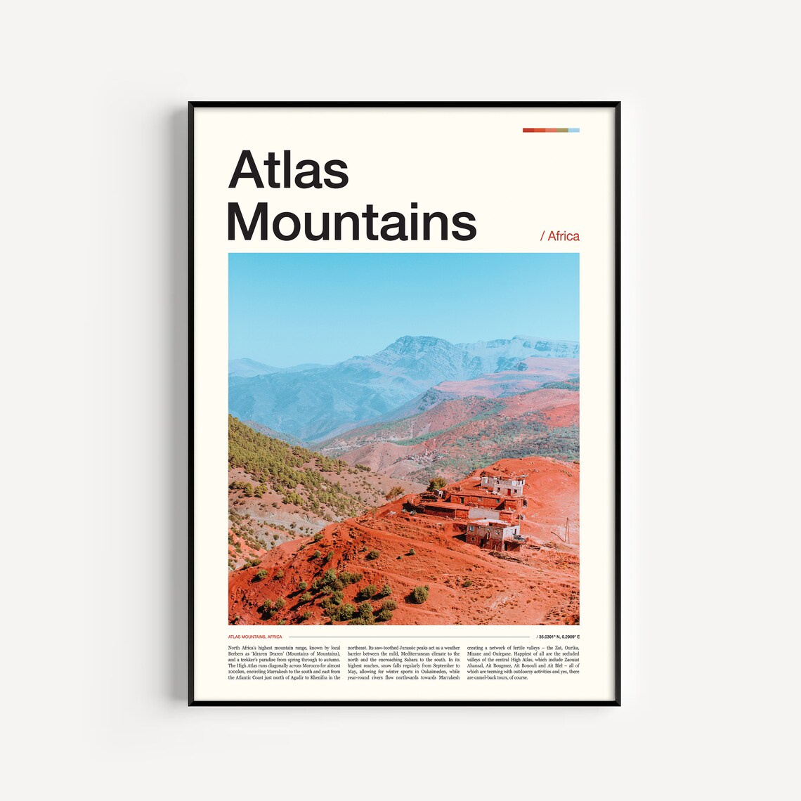 Atlas Mountains Morocco Red Berber Village Valley Travel Poster