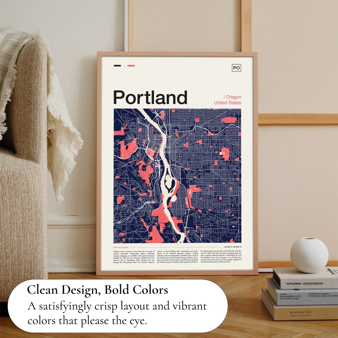 Portland Oregon United States Minimalist Navy City Map Poster - Image 3