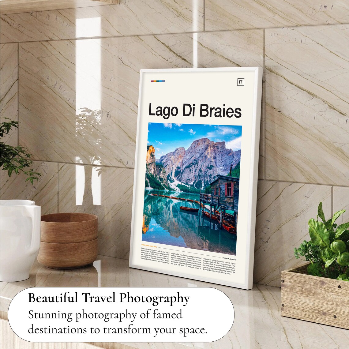 Lago Di Braies Emerald Alpine Lake Wooden Boathouse Travel Poster - Image 4