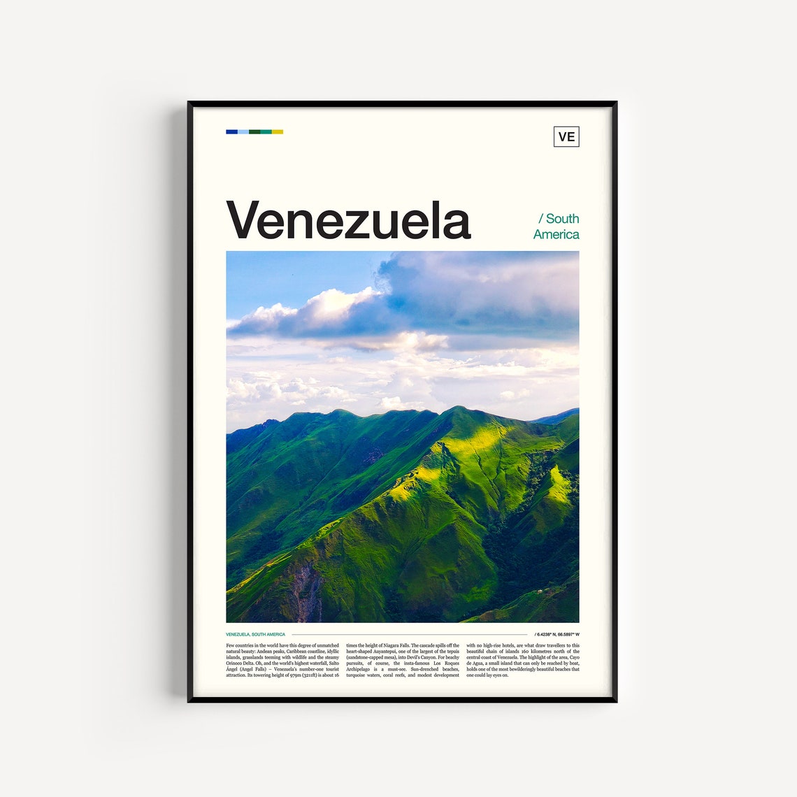 Venezuela Green Mountain Peaks Clouds Editorial Travel Poster