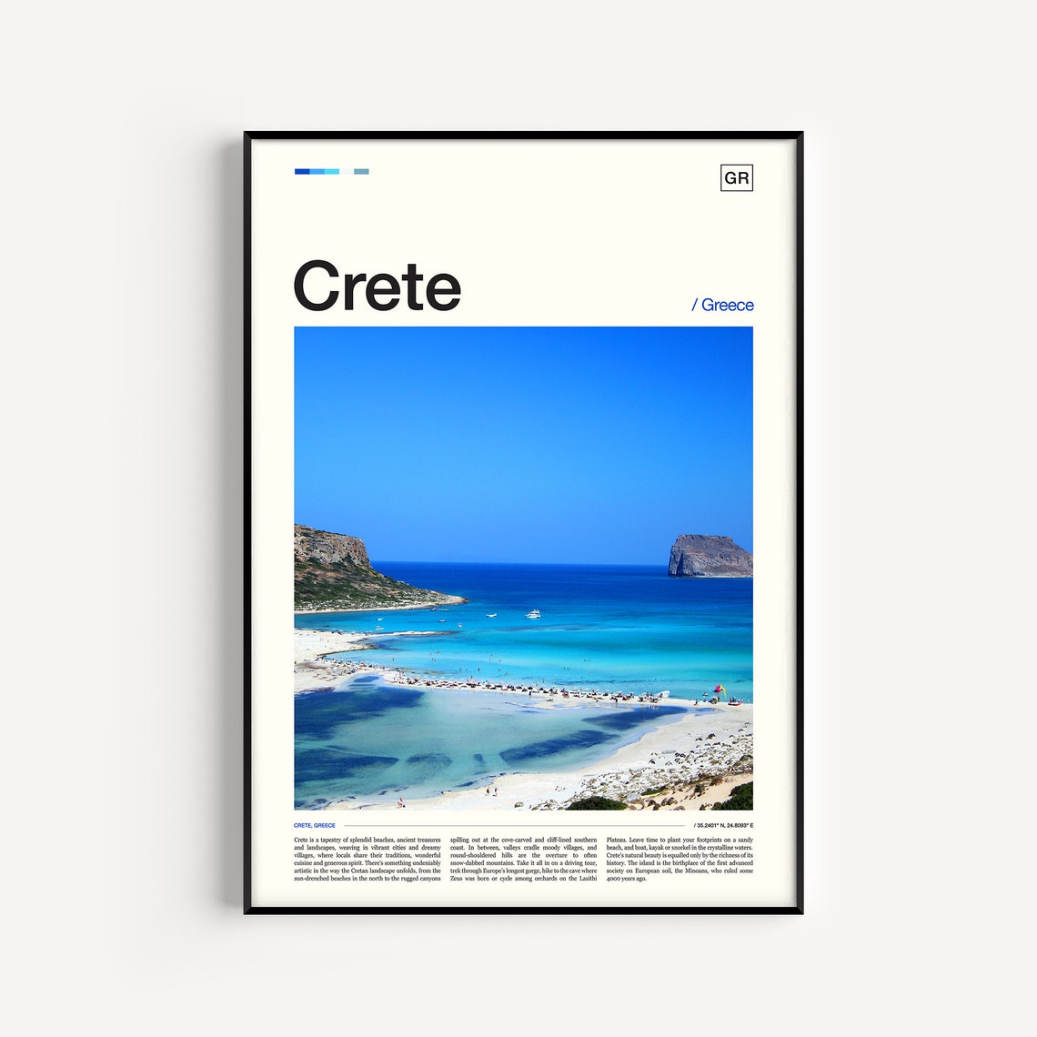 Crete Greece Turquoise Beach Lagoon Coast Editorial Travel Poster