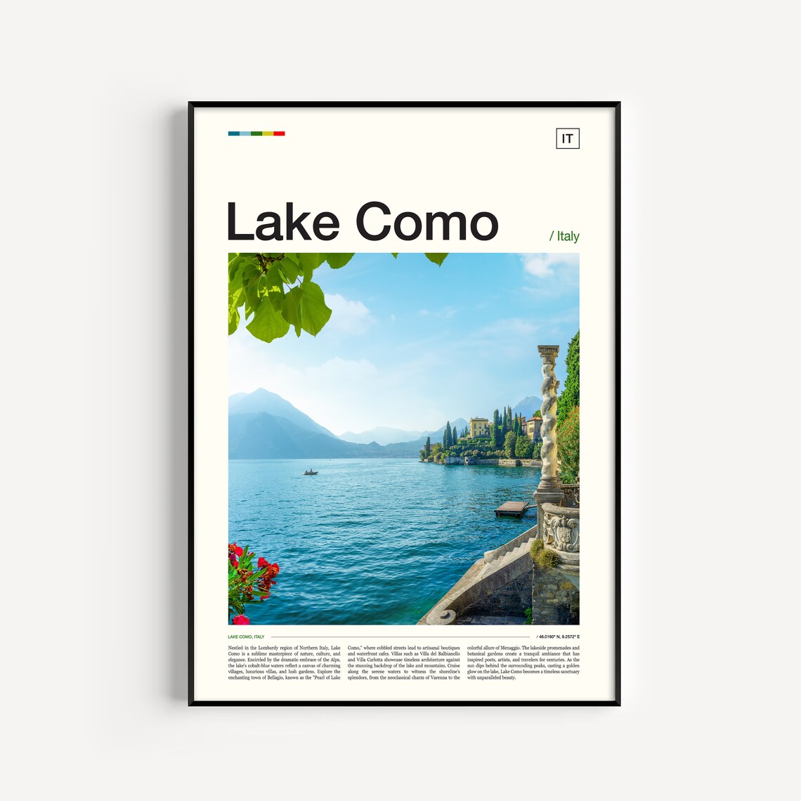 Lake Como Italy Lakeside Villa Alps View Travel Photo Poster