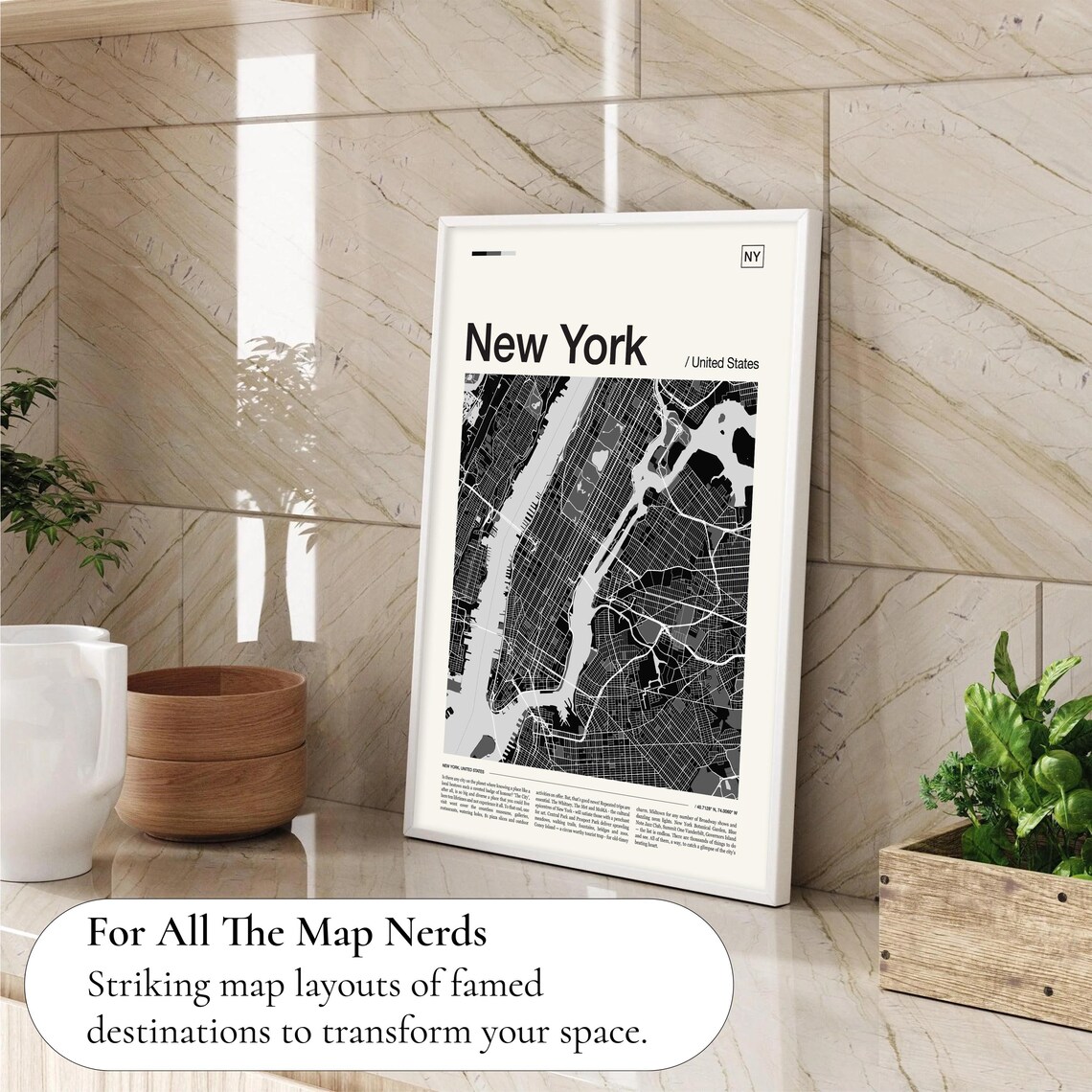 New York United States Monochrome Manhattan Street Map Travel Poster - Image 4
