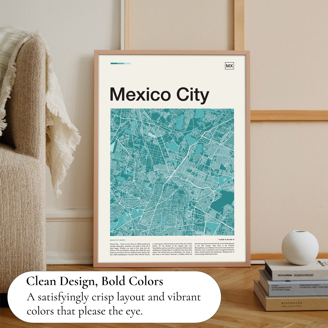 Mexico City Mexico Modern Teal Minimalist Street Map Art Poster - Image 3