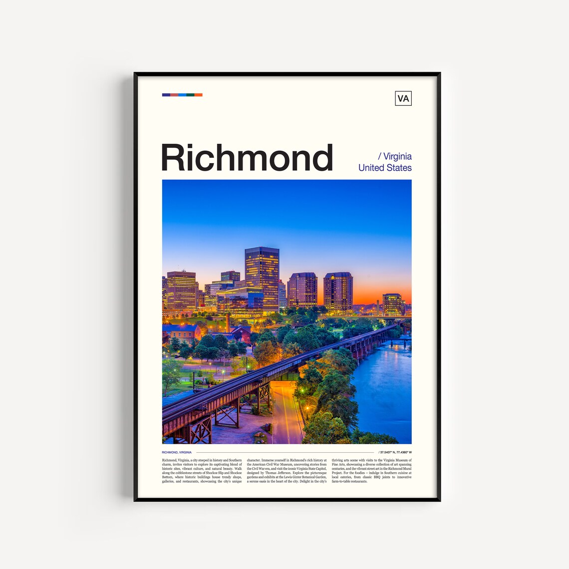 Richmond Skyline Art Print, Virginia Travel Poster