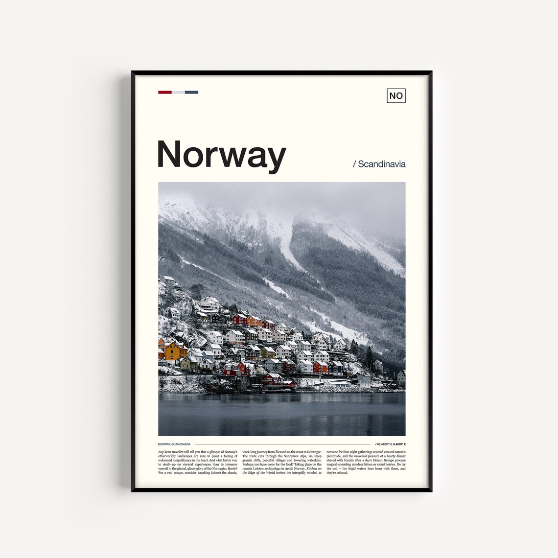 Norway Scandinavia Snowy Fjord Village Mountain Winter Photo Poster