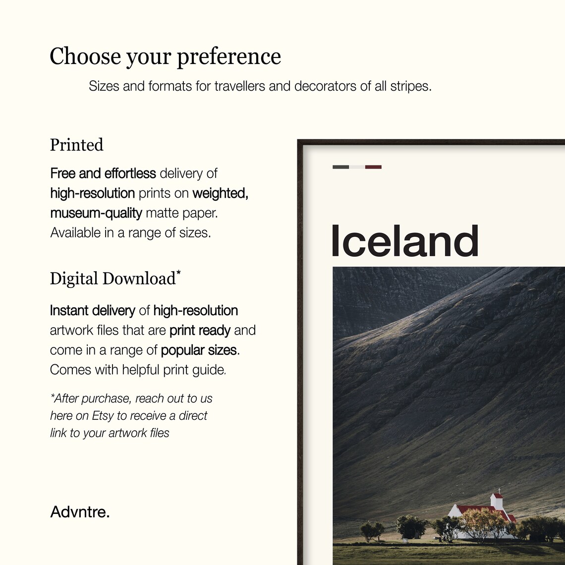 Iceland Church Red Roof Dark Mountain Fjord Landscape Poster - Image 3
