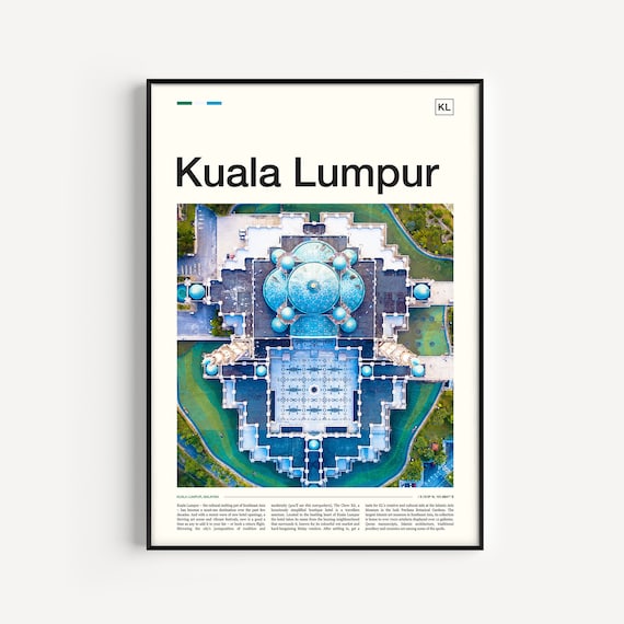 Kuala Lumpur Blue Domed Mosque Aerial Editorial Travel Poster