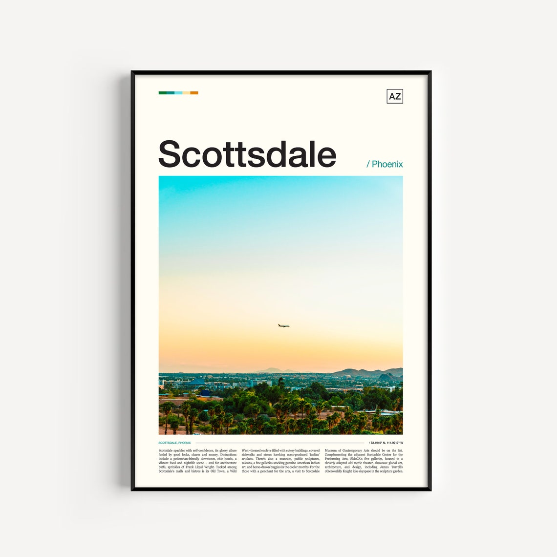 Scottsdale Phoenix Sunset Skyline Palms Desert City Travel Poster