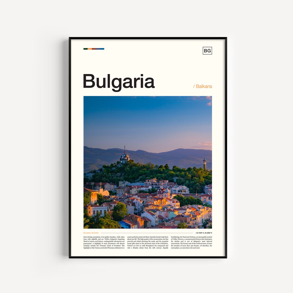 Bulgaria Hillside Old Town Sunset Balkans City Panorama Photo Poster
