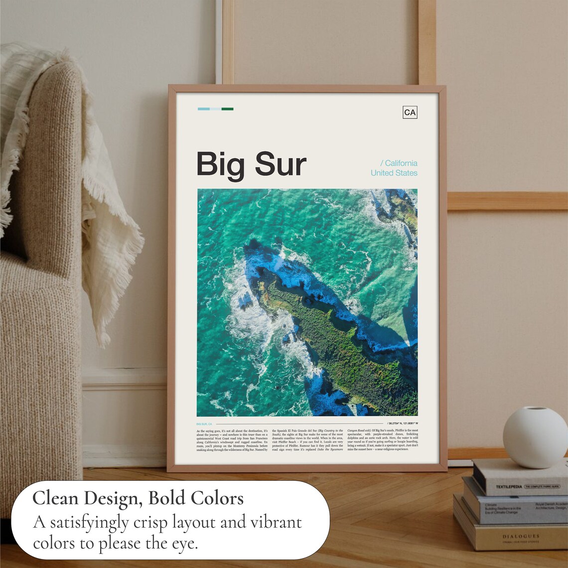 Big Sur California Aerial Turquoise Waves Rocky Cove Coastal Poster - Image 3