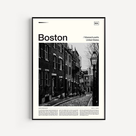 Boston Massachusetts Historic Beacon Hill Street Black White Photography Poster