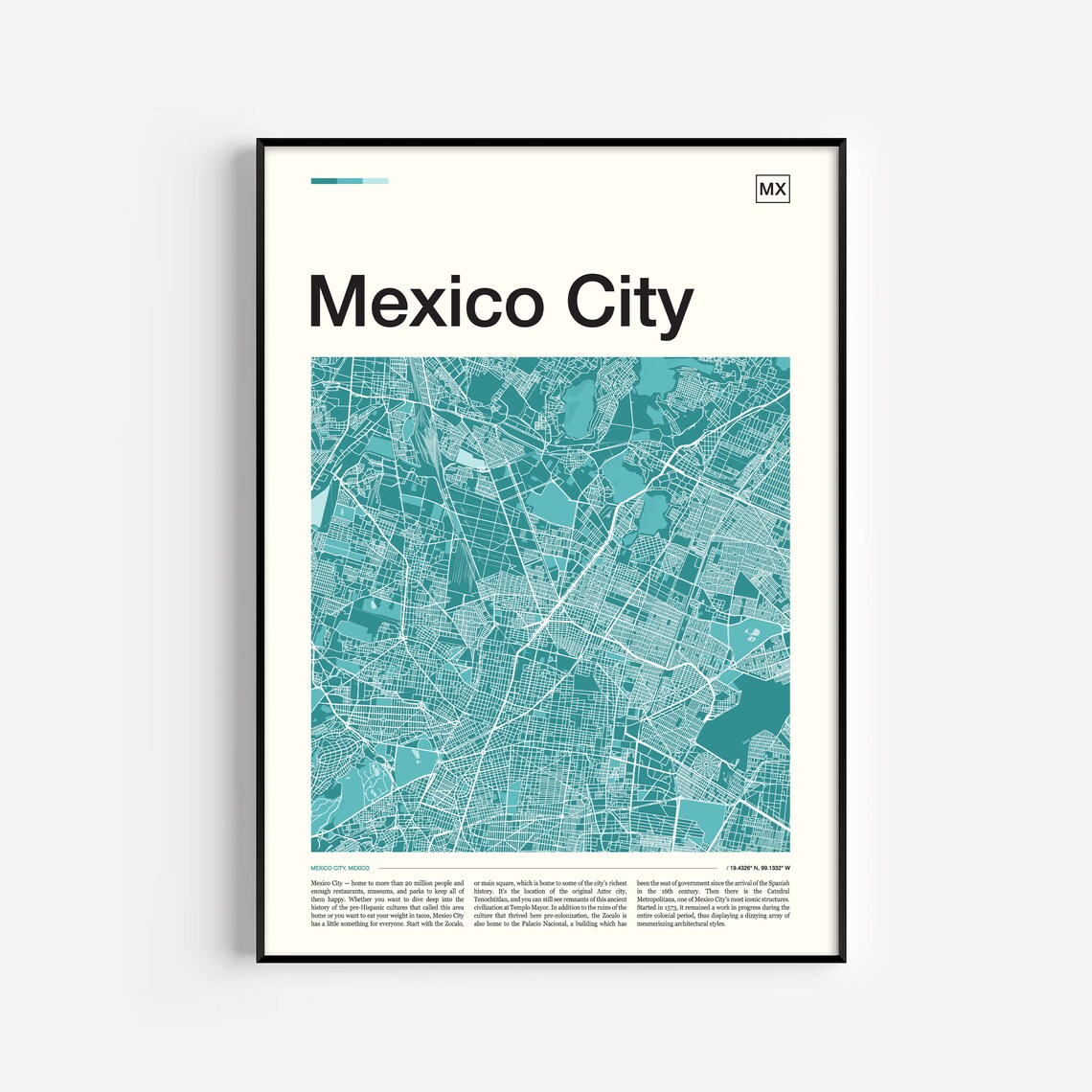 Mexico City Mexico Modern Teal Minimalist Street Map Art Poster