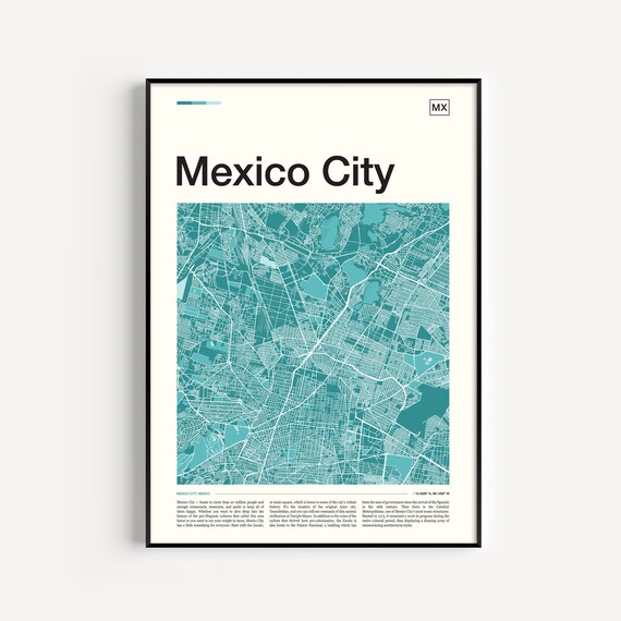 Mexico City Mexico Modern Teal Minimalist Street Map Art Poster