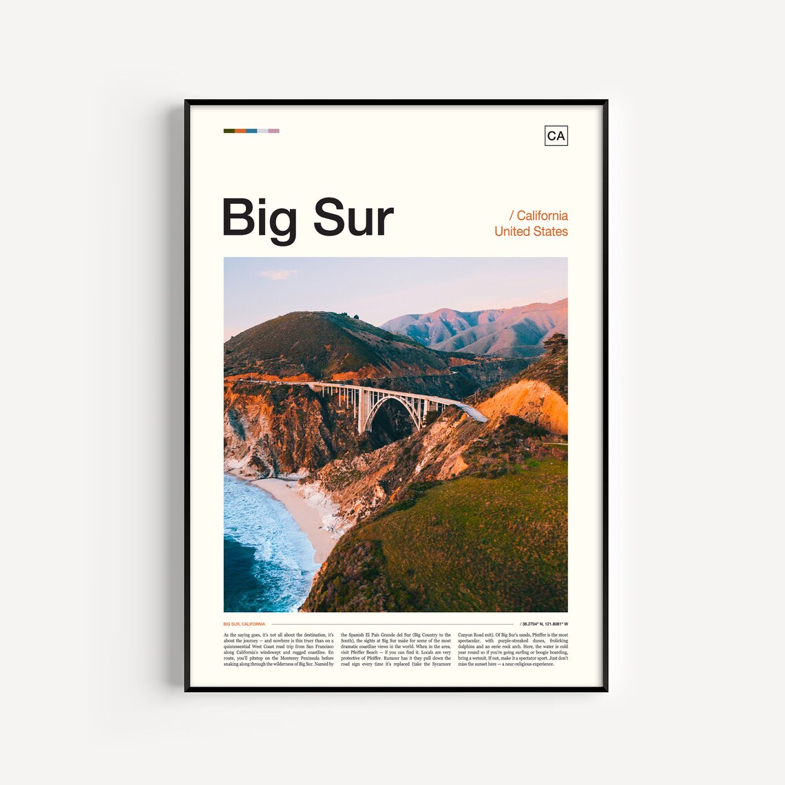 Big Sur Travel Poster, Coastal Landscape Art Print