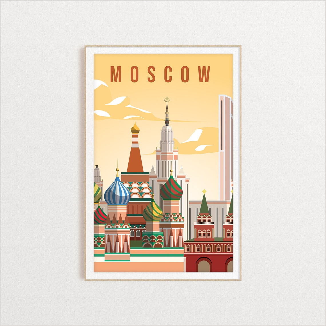 Moscow Saint Basils Travel Poster Onion Dome Cathedral Skyline Art