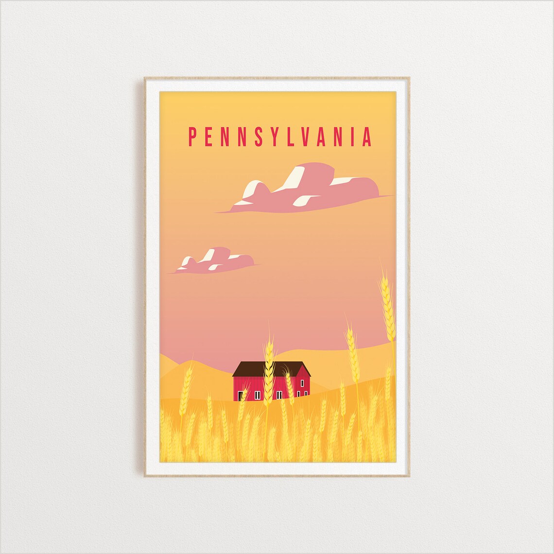 Pennsylvania Farmland Poster With Red Barn In Golden Wheat Field Art - Image 2