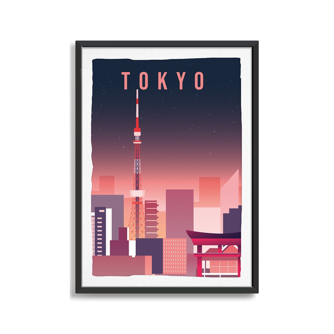 Minimalist Tokyo Red Tower Dusk Skyline City Landmark Travel Poster