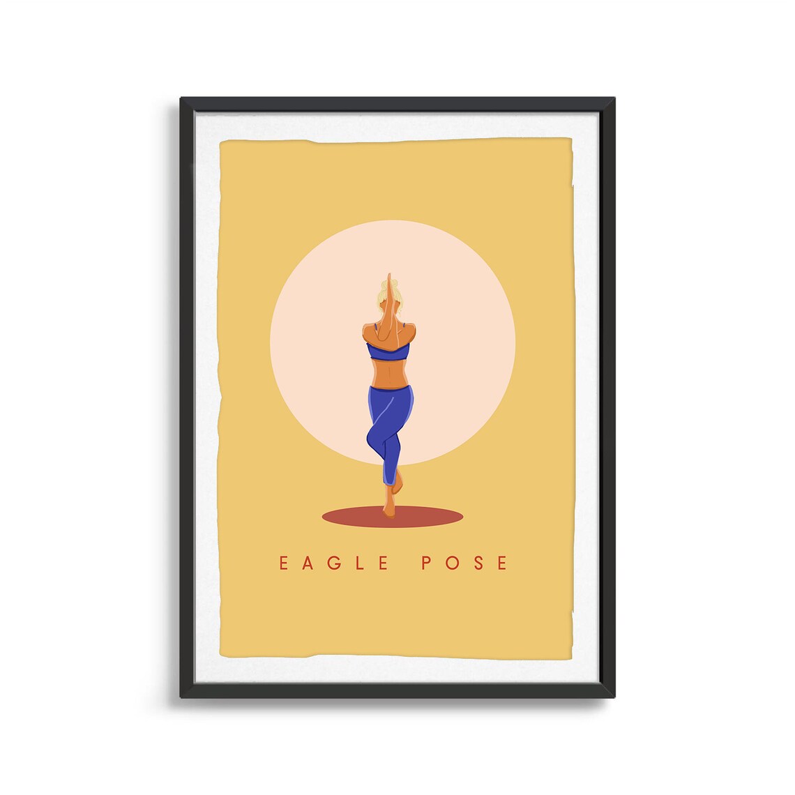 Eagle Pose Retro Yoga Standing Balance Sun Circle Flat Illustration Print - Image 2