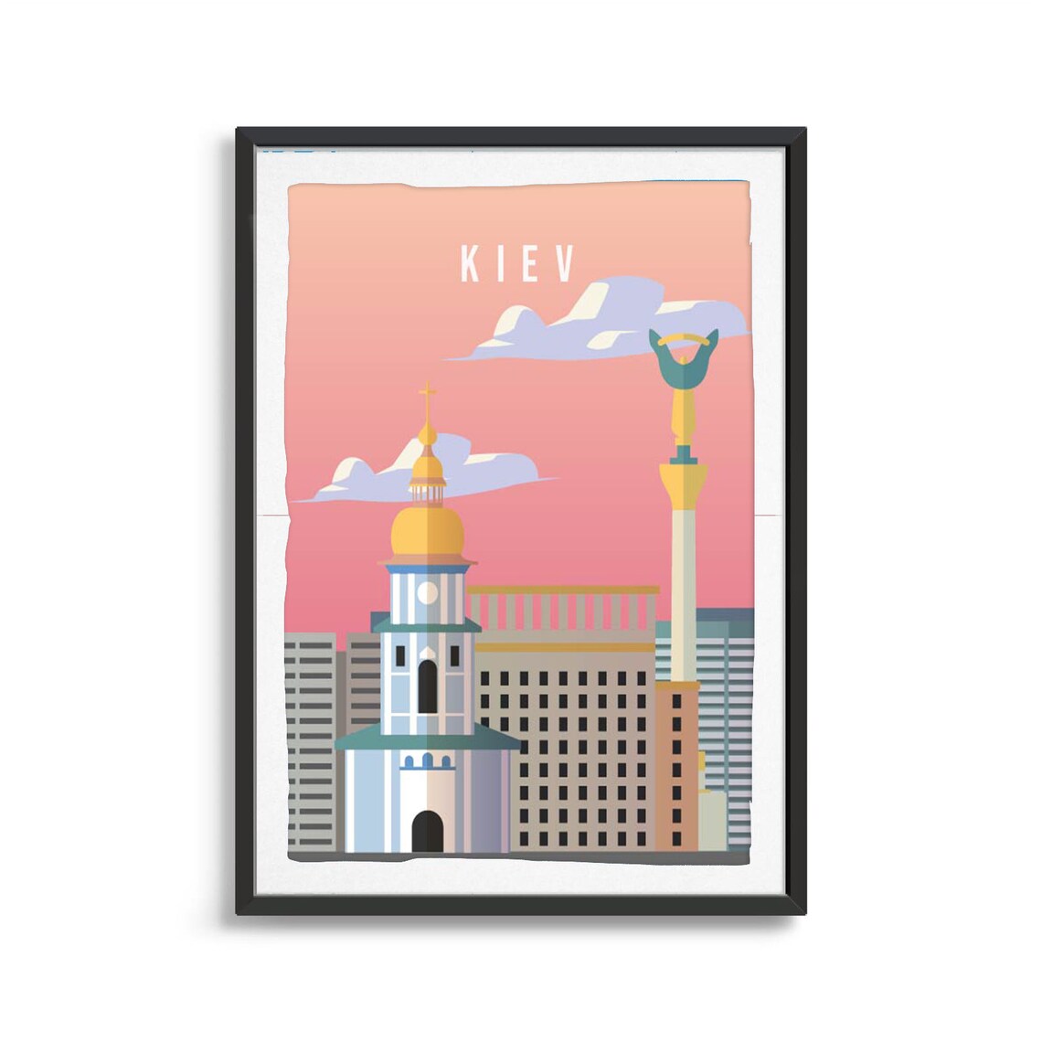Kiev Golden Domes Independence Column City Travel Poster Art