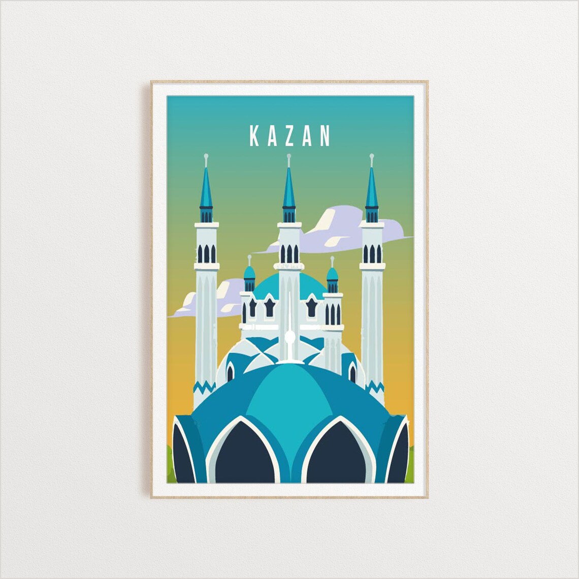 Kazan Vintage Travel Art Kul Sharif Mosque Blue Domes Minarets Poster - Image 2