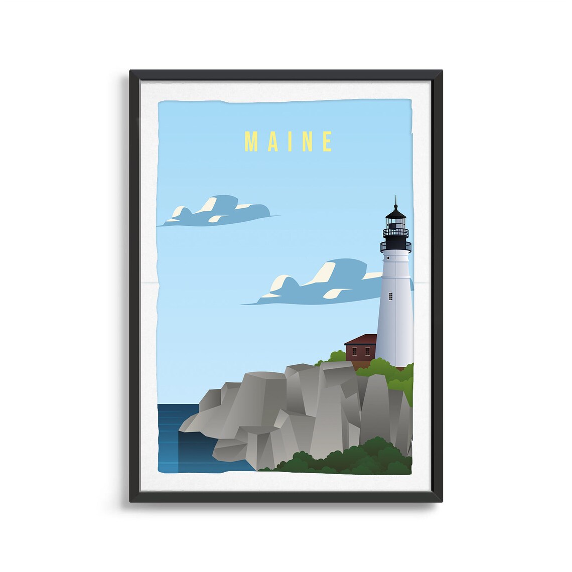 Maine Lighthouse Rocky Coast Nautical Landscape Vintage Travel Poster - Image 2
