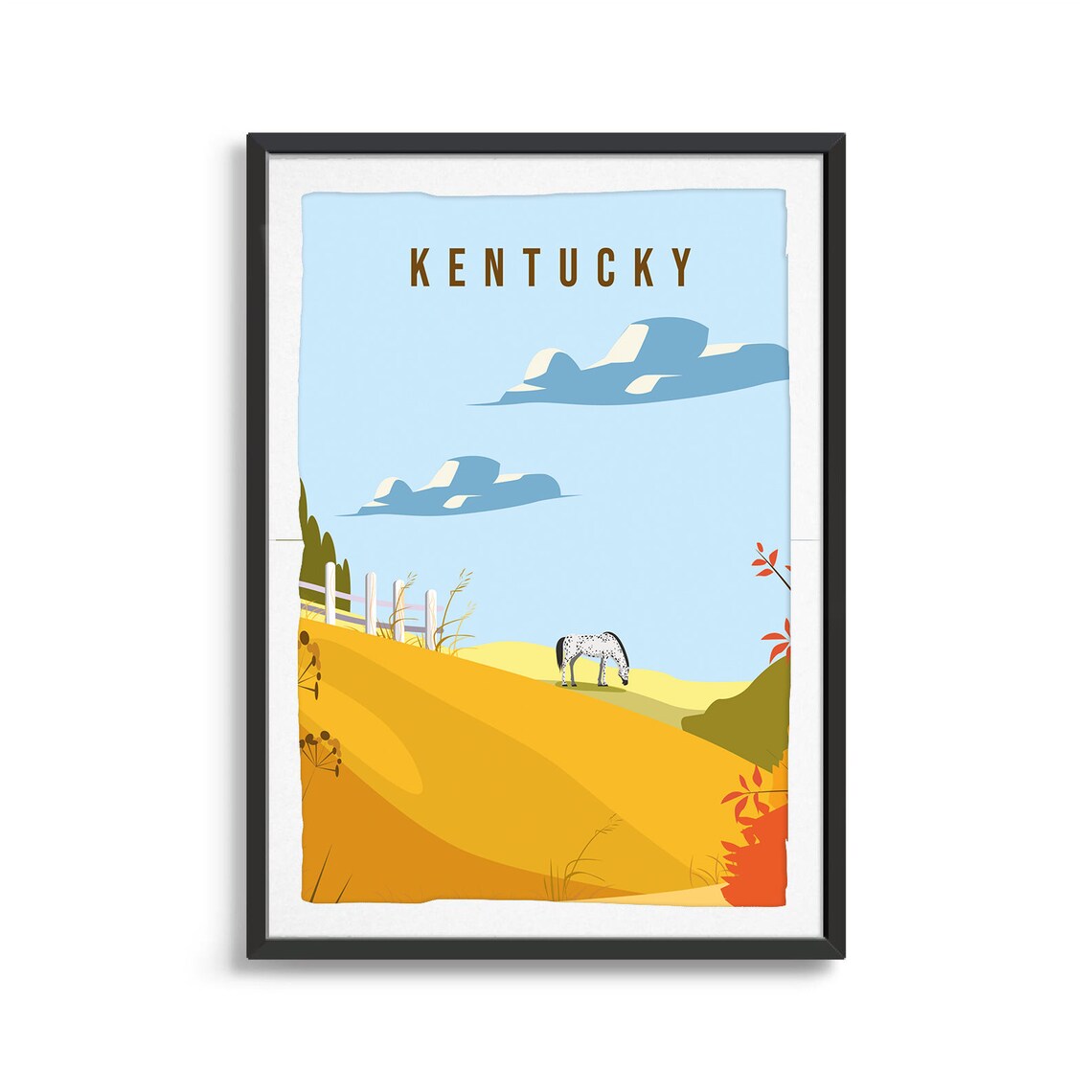 Kentucky Horse Farm Golden Pasture Countryside Vintage Travel Poster