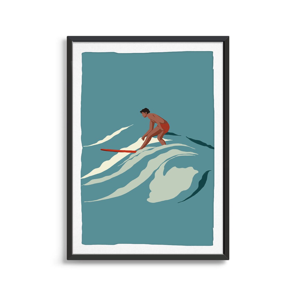 Red Surfer Guy Wave Surfer Art Print, Ocean - Image 2