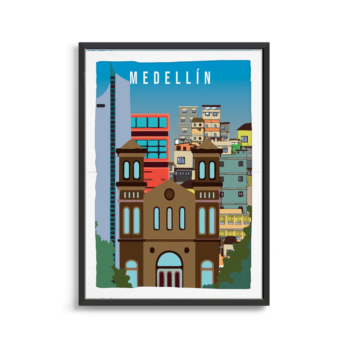 Medellin Colombia Church Towers City Skyline Vintage Travel Poster - Image 2