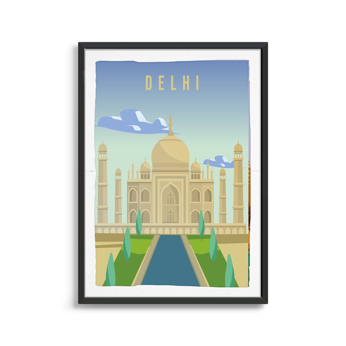 Delhi Grand Domed Mausoleum Minarets Vintage India Travel Poster