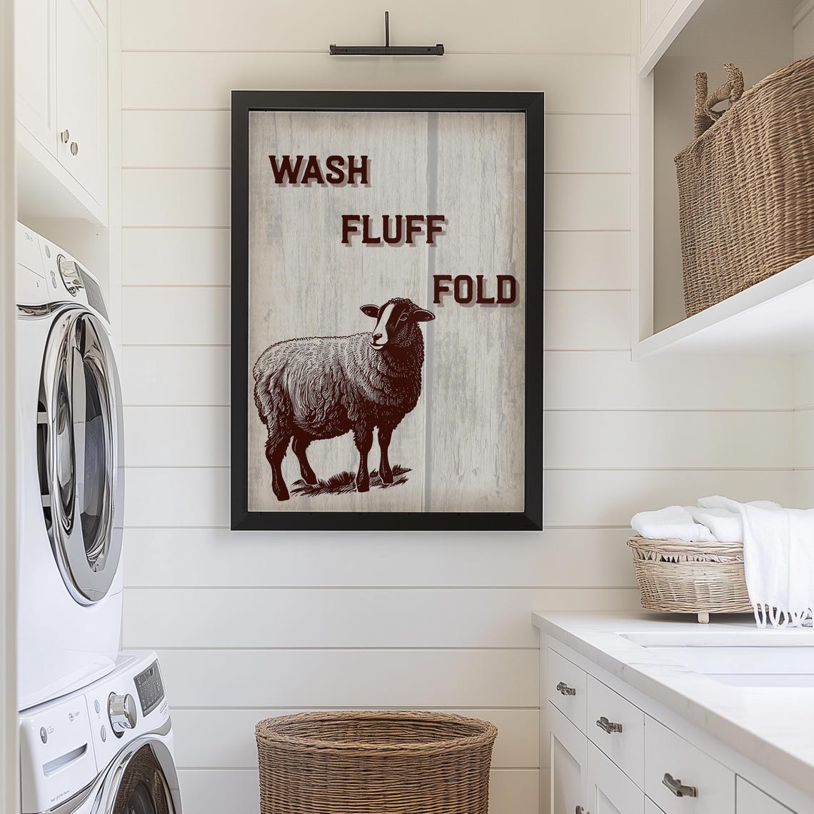 Wash Fluff Fold Sheep Farmhouse Laundry Room Rustic Sign Decor Poster