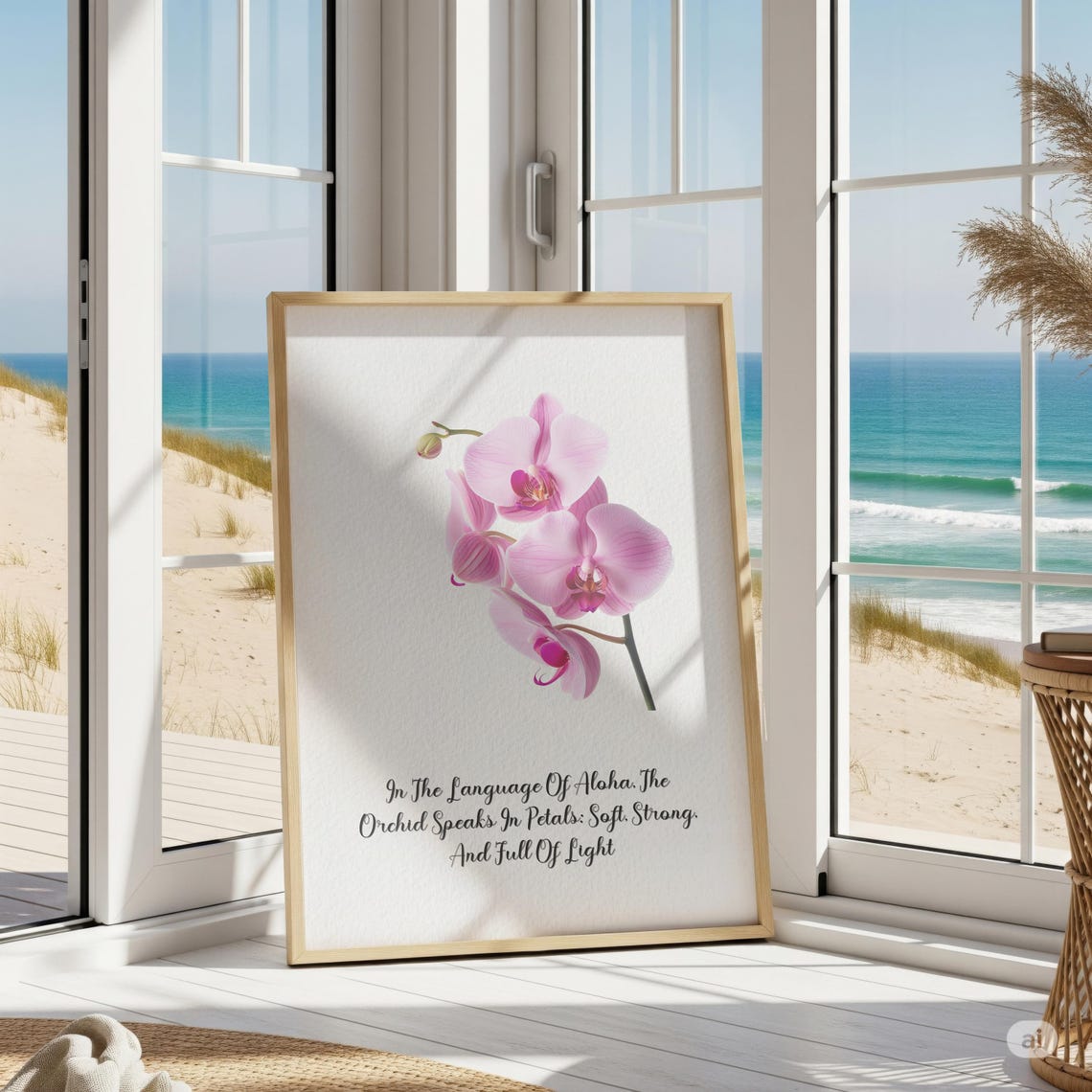 Pink Orchid Aloha Language Hawaiian Tropical Floral Quote Poster