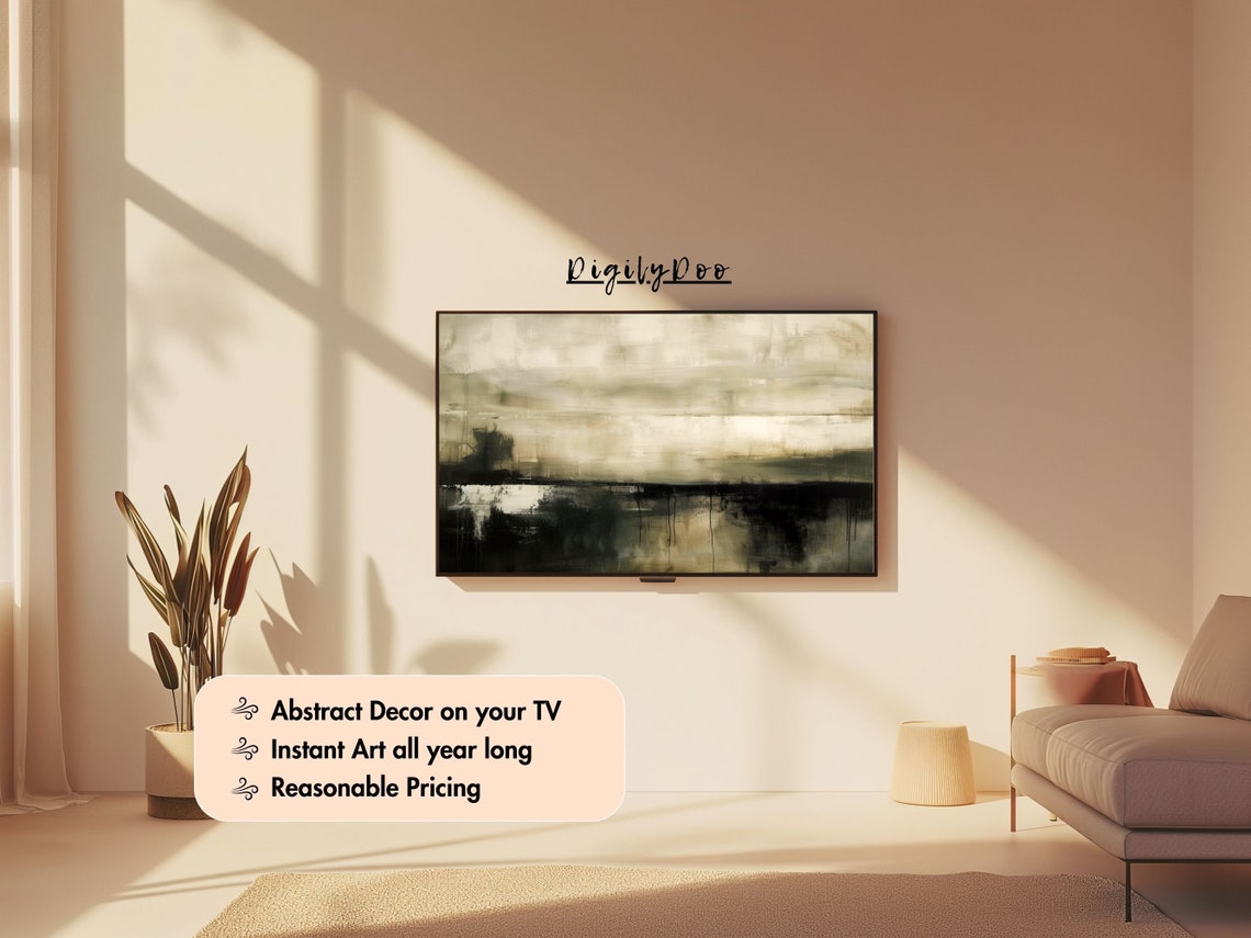 Moody Black Green Abstract Horizon Reflection Frame TV Print - Image 3