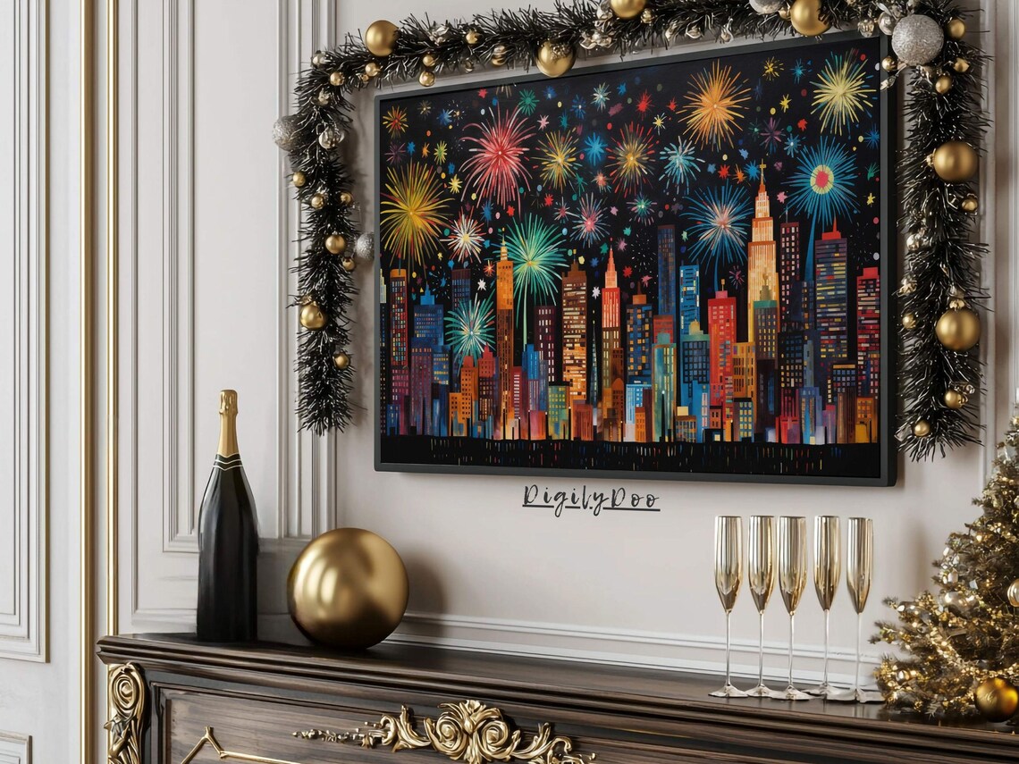 Happy New Year 2025 Fireworks Holiday Art Print - Image 3