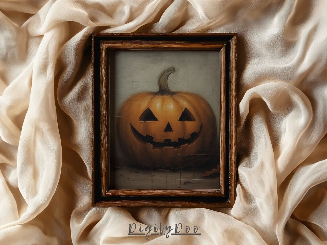 Jack O Lantern Halloween Print, Primitive Rustic Pumpkin