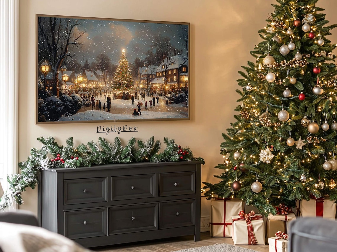 Vintage Christmas Village Town Art Print - Image 3