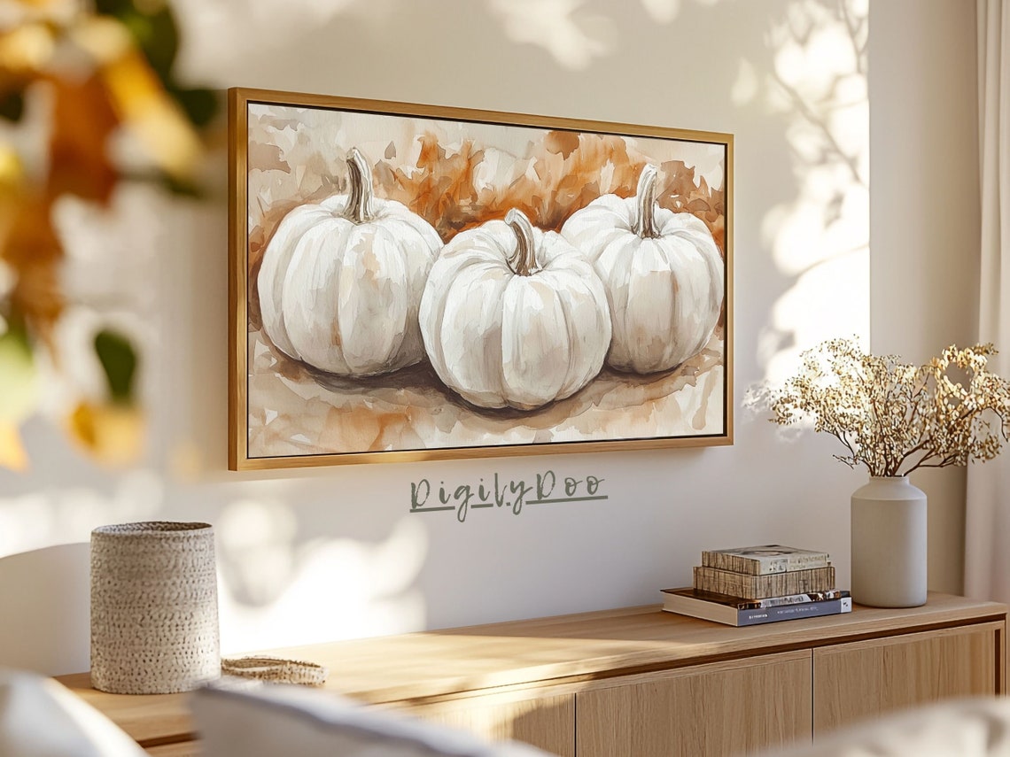 White Pumpkins Watercolor Fall Harvest Neutral Autumn Decor Poster - Image 3