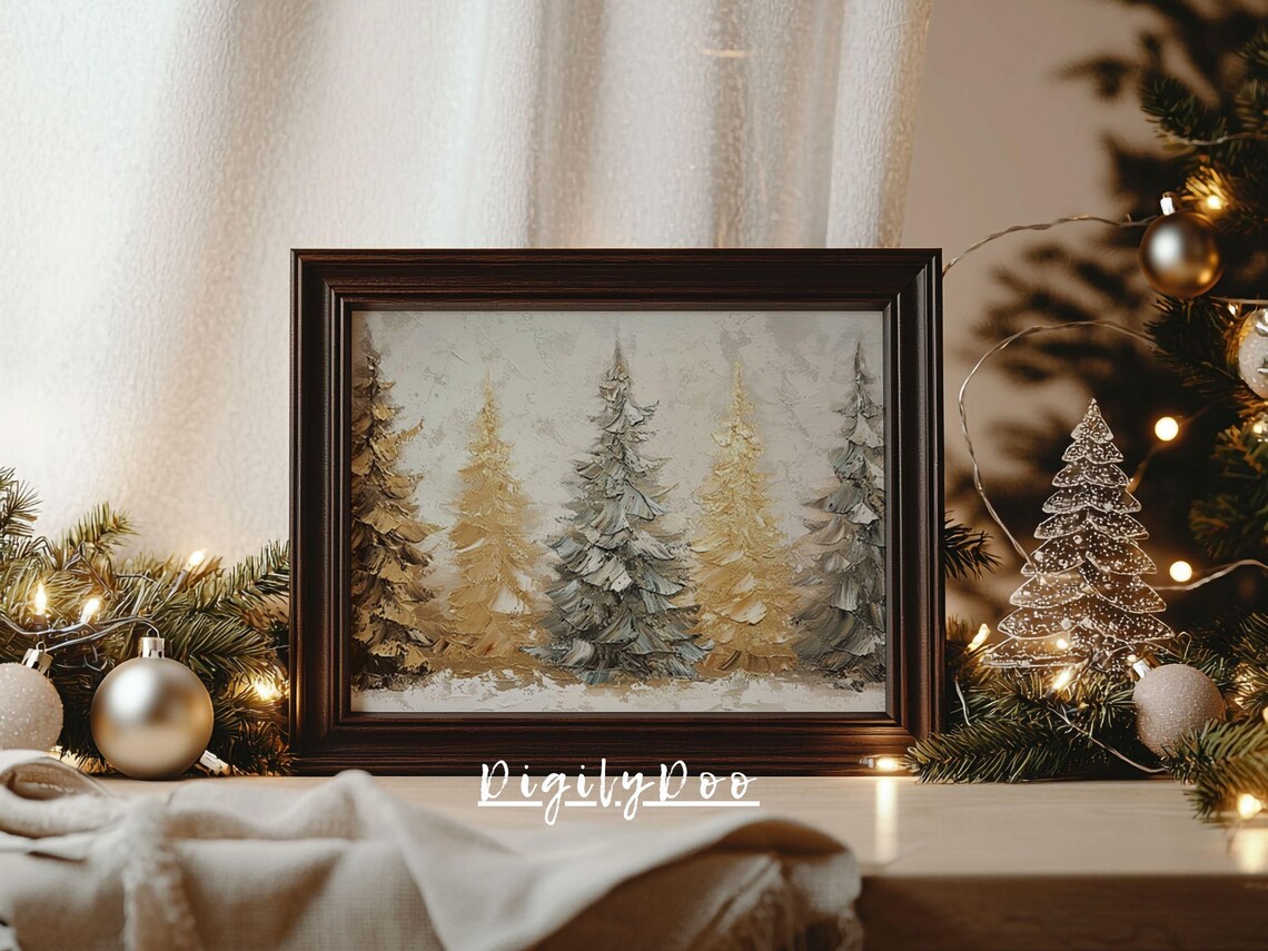 Snowy Pine Forest Trees Impressionist Winter Wonderland Art Poster