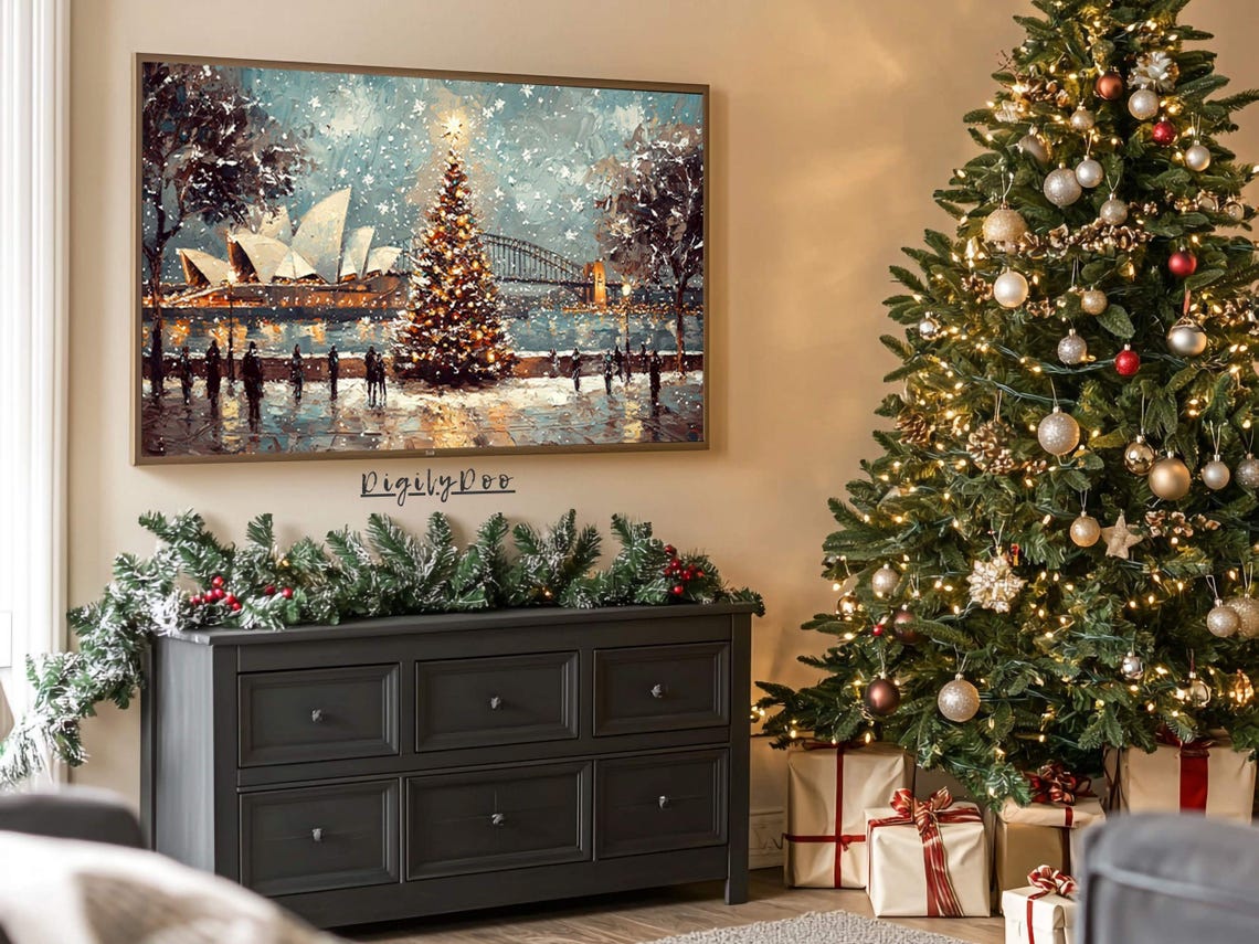 Sydney Opera House Christmas Tree Snowy Night Holiday City Poster - Image 3