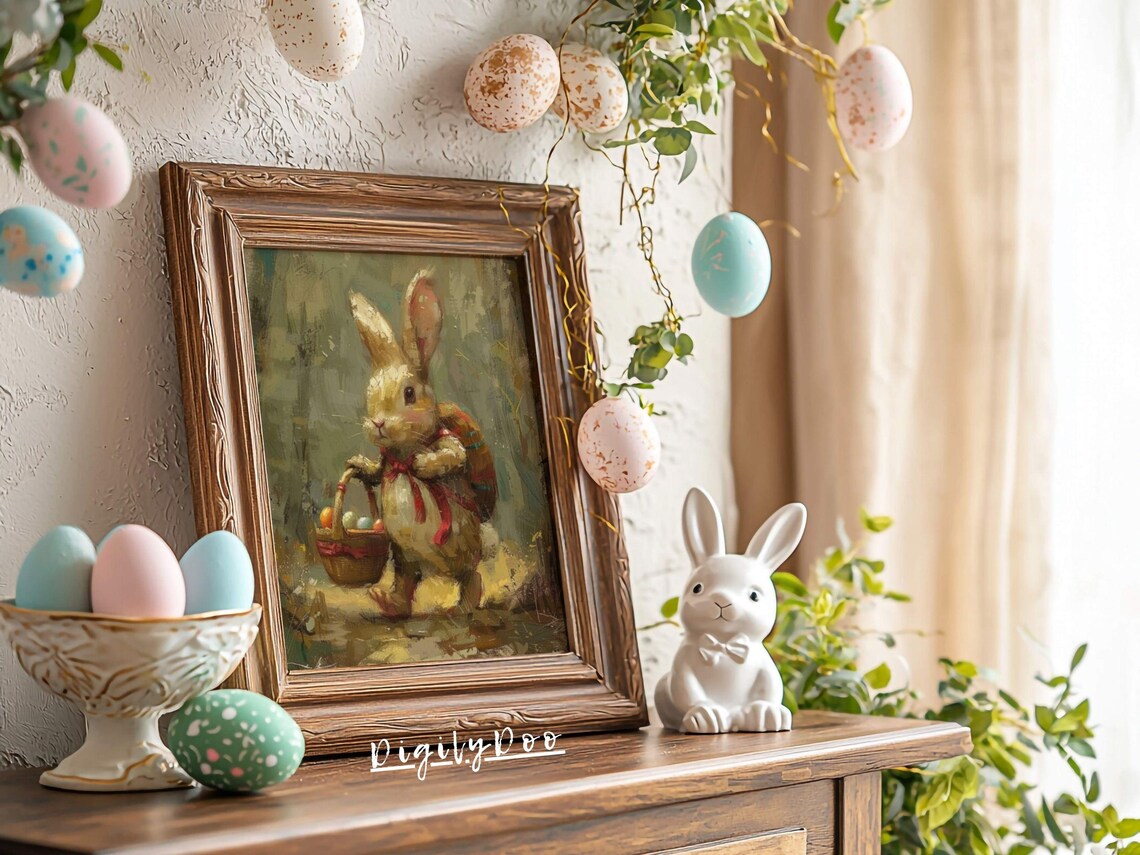 Cute Easter Bunny Hiking Art Print, Spring Nursery Decor - Image 3