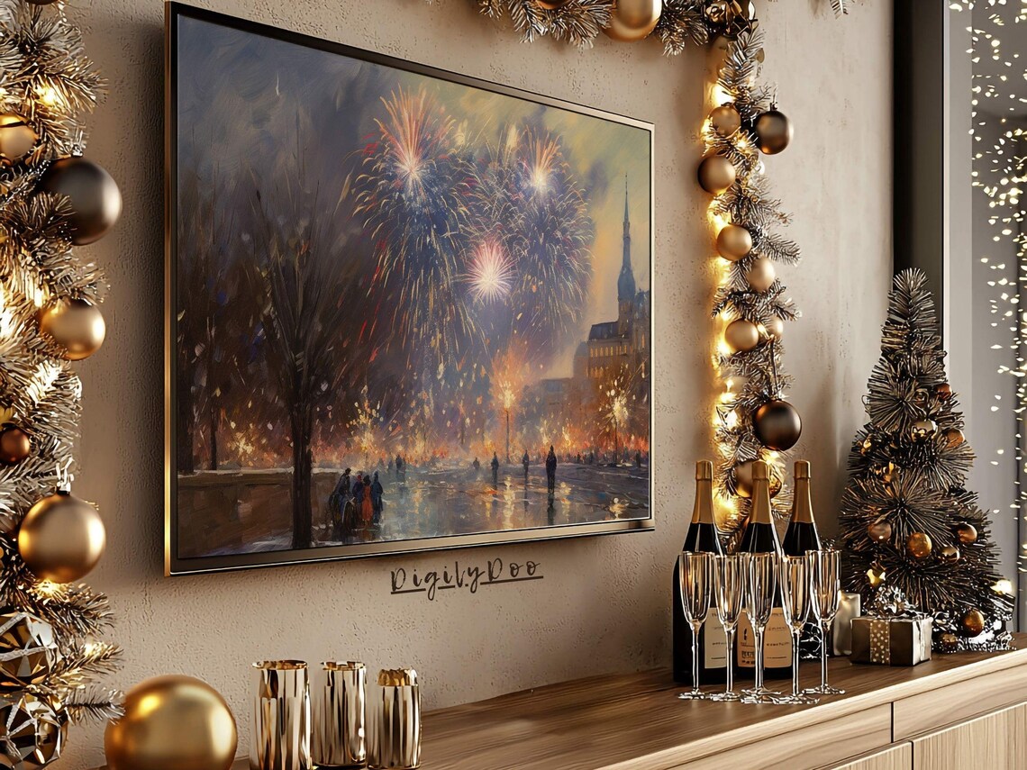 Happy New Year 2025 Vintage Fireworks Travel Poster - Image 3