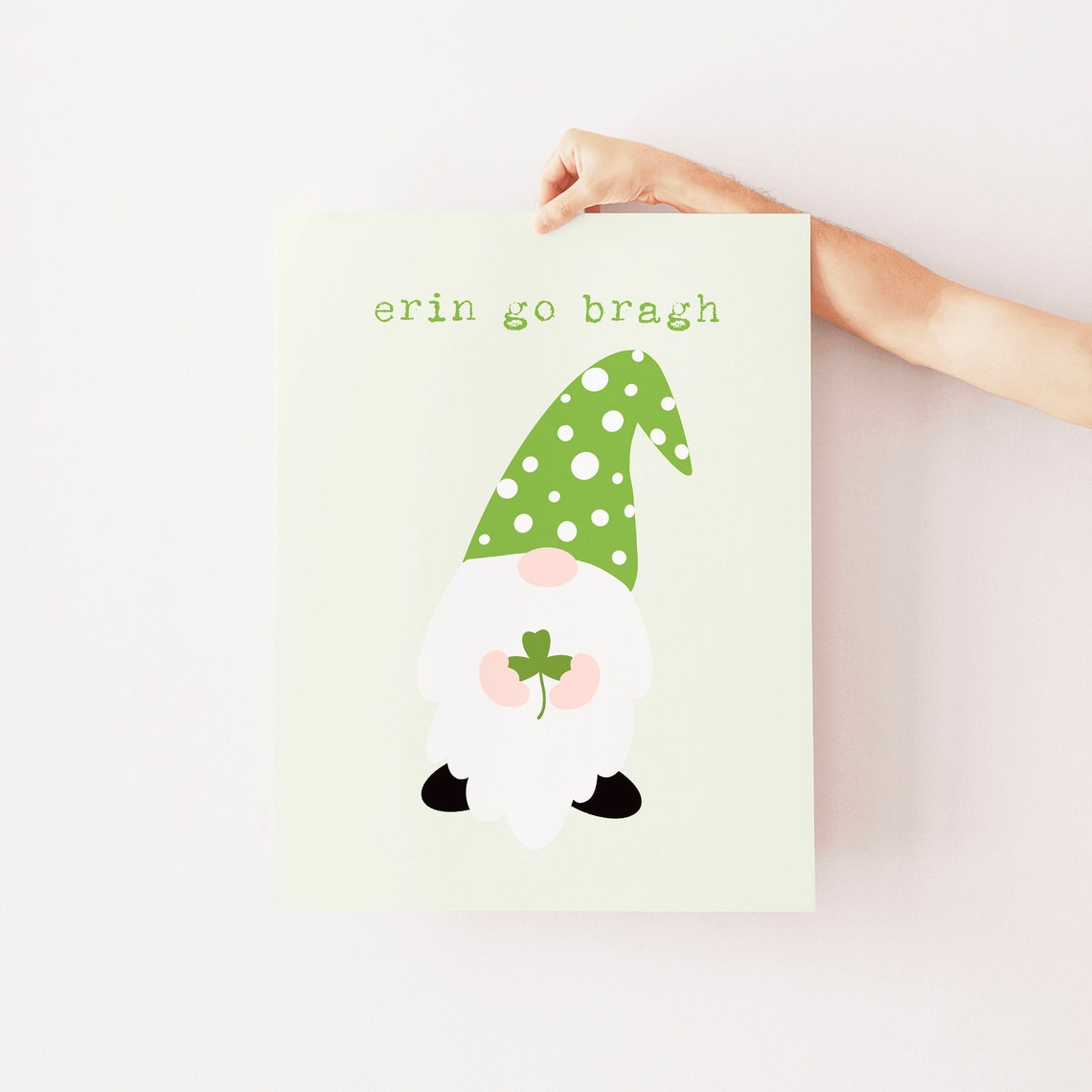 Erin Go Bragh St Patricks Day Gnome Holding Shamrock Art Poster - Image 2