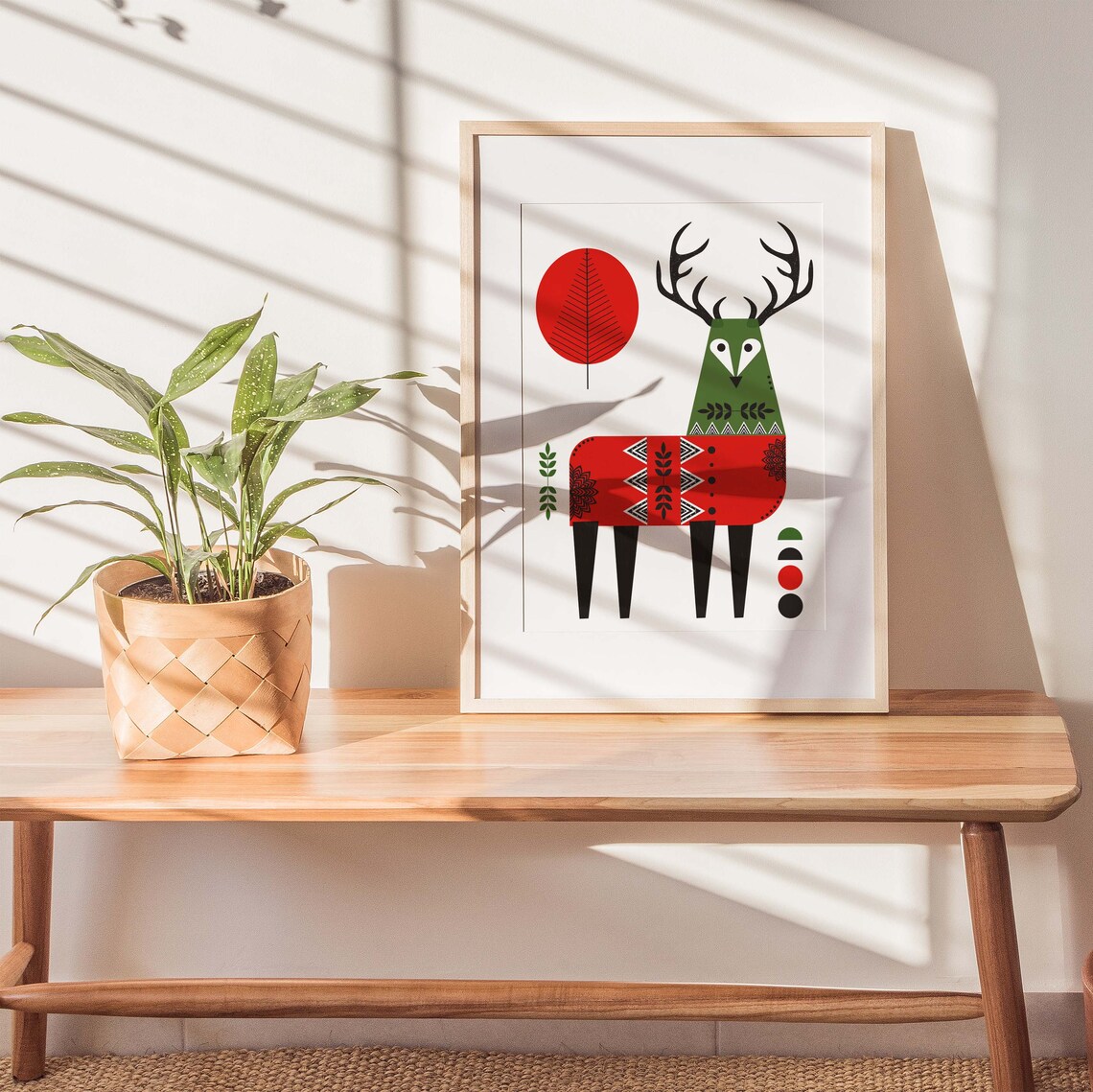 Christmas Stag Folk Art Print, Holiday Wall Art - Image 3