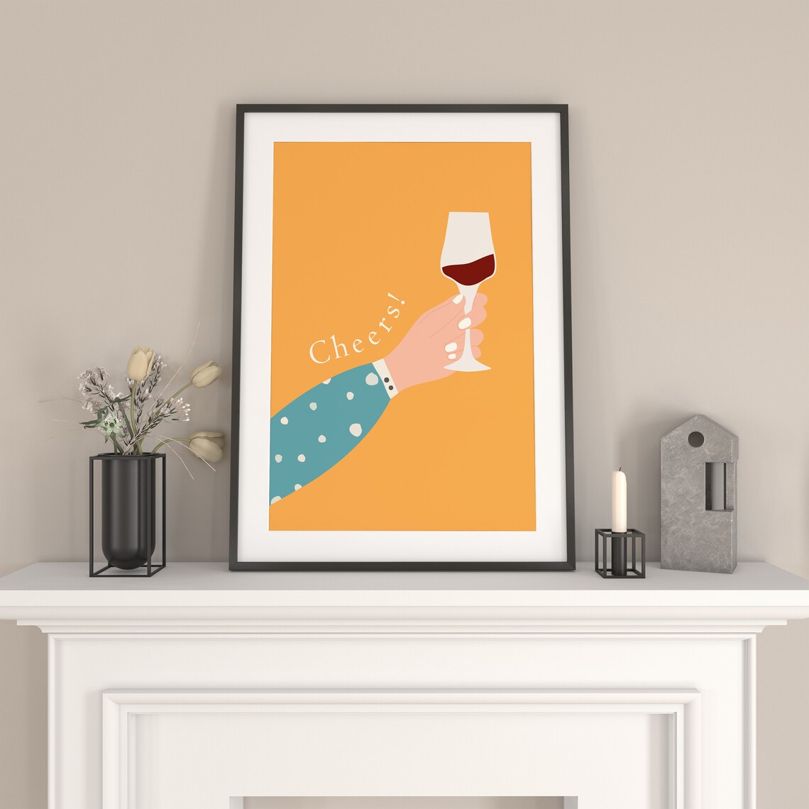 Cheers Wine Glass Toast Warm Orange Celebration Kitchen Poster - Image 3
