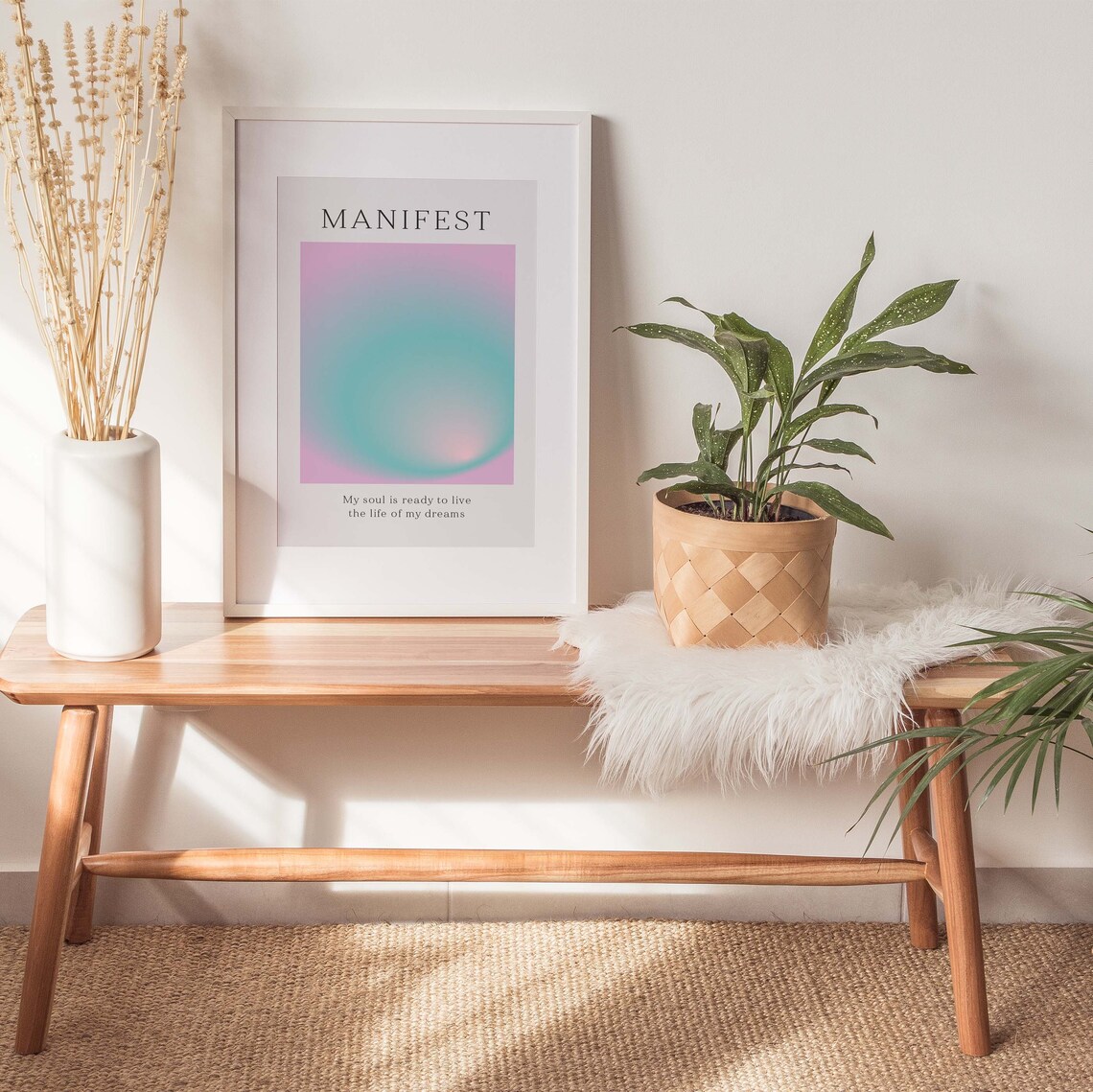 Manifest Dream Life Affirmation Pastel Pink Mint Aura Gradient Poster - Image 4