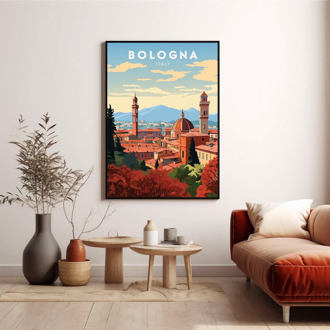 Bologna Italy Red Rooftops Two Towers Vintage Style Travel Poster - Image 3