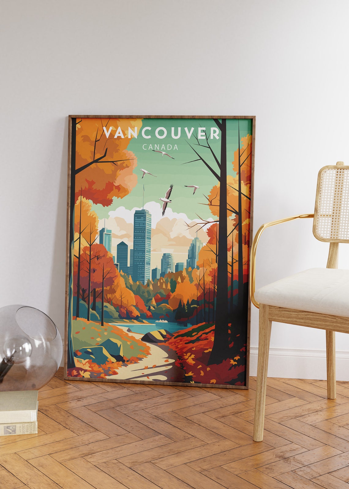 Vancouver Canada Autumn Skyline Golden Fall Travel Art Poster - Image 2